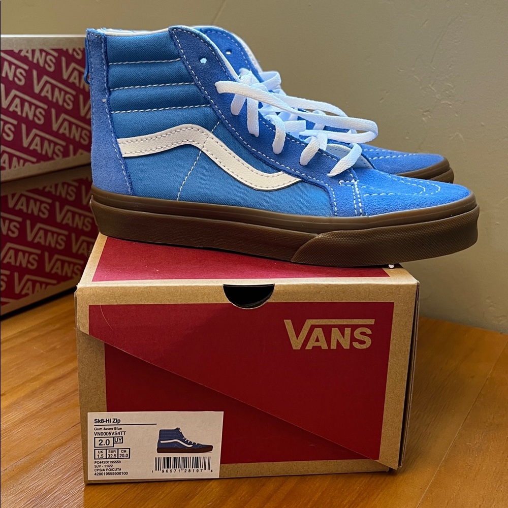 Vans sk8-hi zip gum sole azure blue New size 2